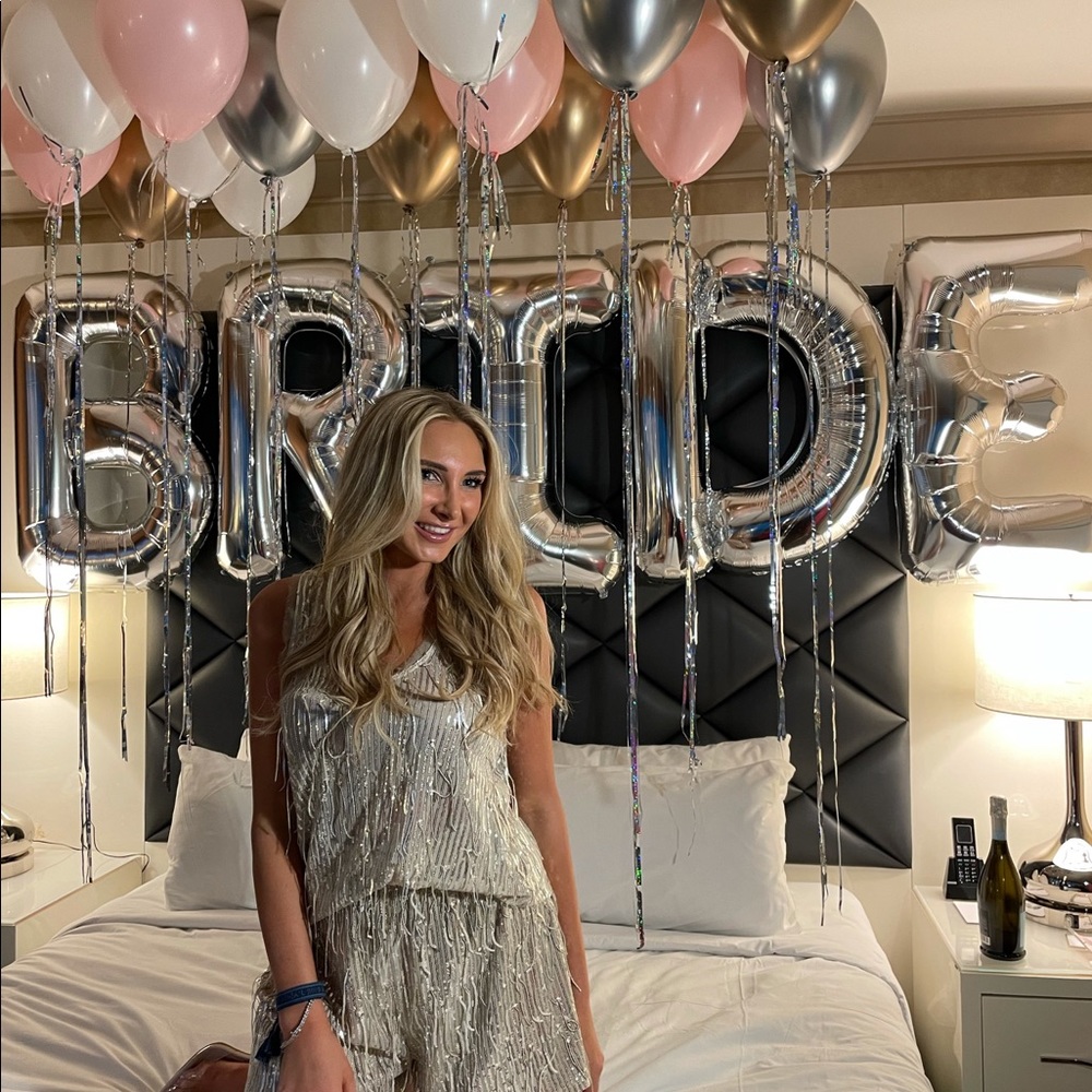 River Island Silver Sequin Tassel Cami Top bride bachelorette wedding